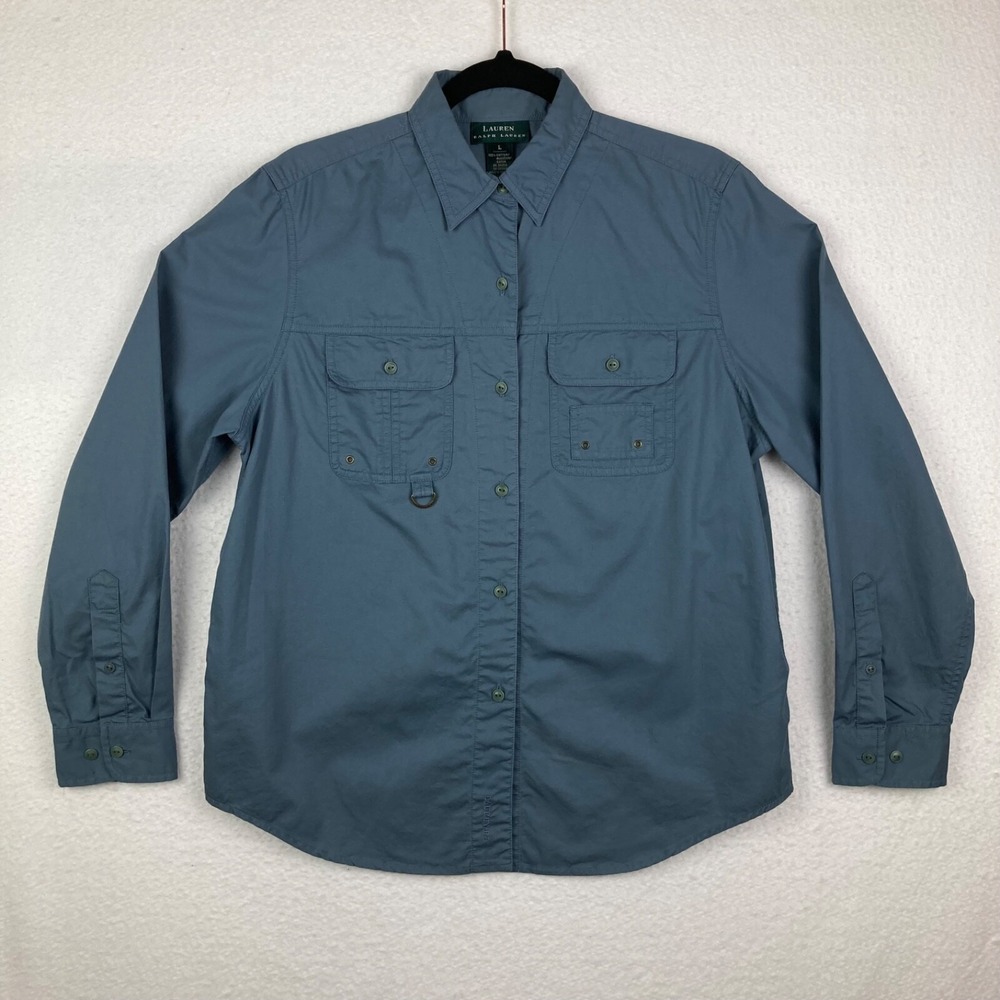 Lauren Ralph Lauren Womens Blue Large Rare Long Sleeve Fishing Shirt